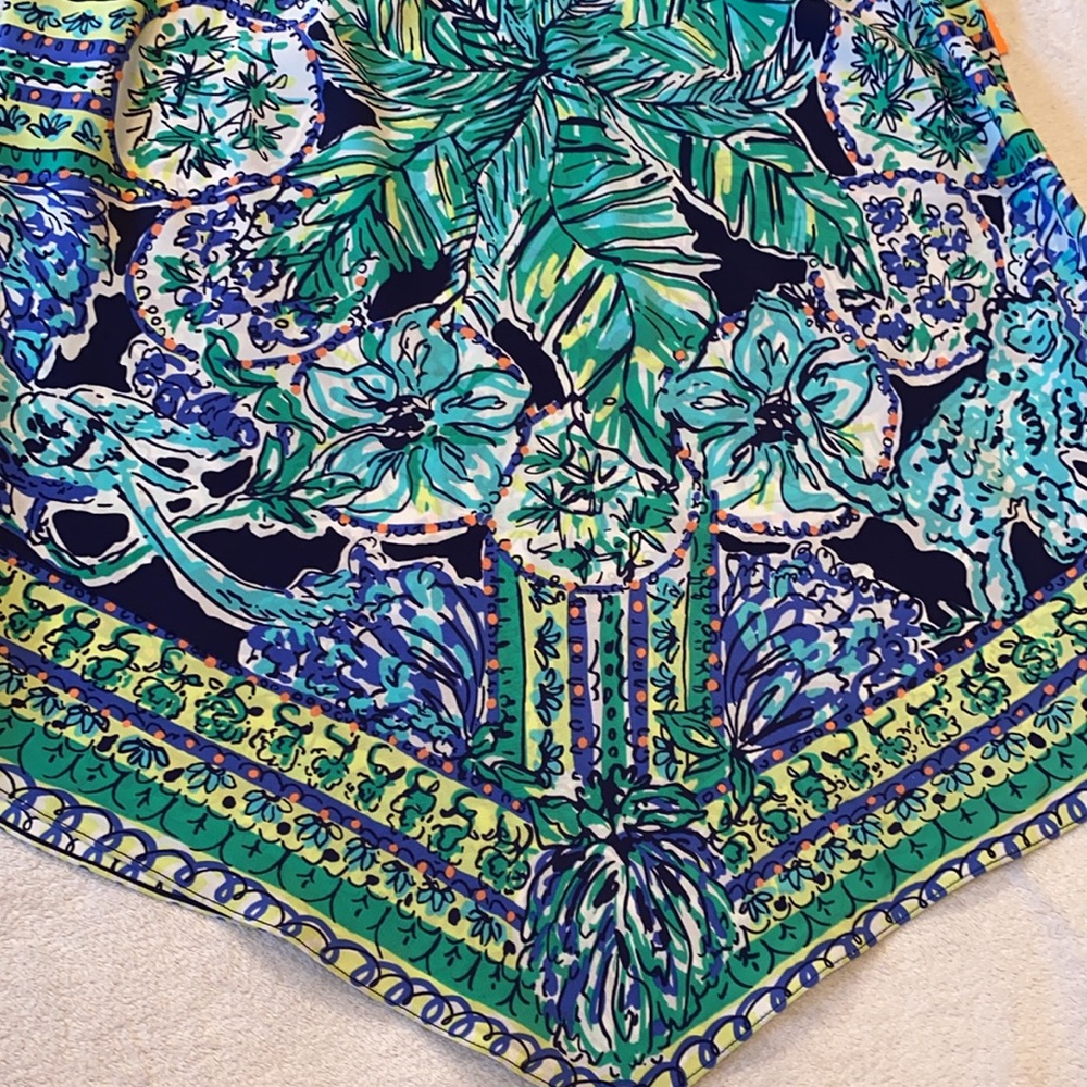 Lilly Pulitzer 100% silk Cabana Escape tank w/gold chain neck detail Sz XS - Picture 5 of 8